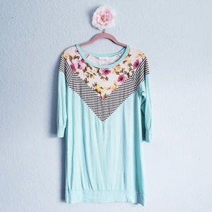 Reborn J Teal Striped Floral Tunic
